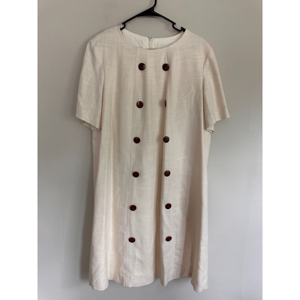 VTG Mid Mod Sandra Ow-Wing N.R.1 Dress Womens 14 Double Breasted Short Sleeve